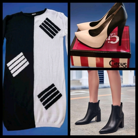 VTG Geometric Colorblock Sweater Dress Size 11/13 Colors Black and White - Picture 2 of 10